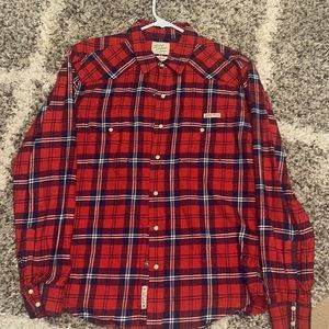 Lucky Brand Red Distinctive Western Plaid Flannel Pearl Snap Button Shirt Medium
